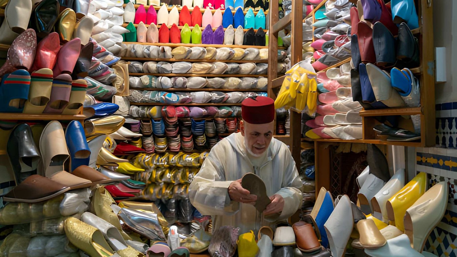 A babouche stall in the Fes souk